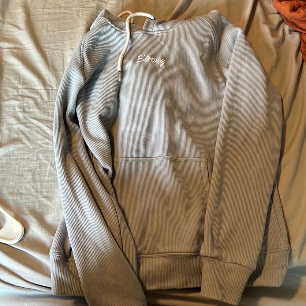 slate blue “strong” strong physique hoodie